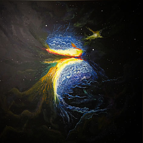 Home " Galaxy im Feuer " Akryl auf Leinwand 100 x 100 cm 250,00 EUR